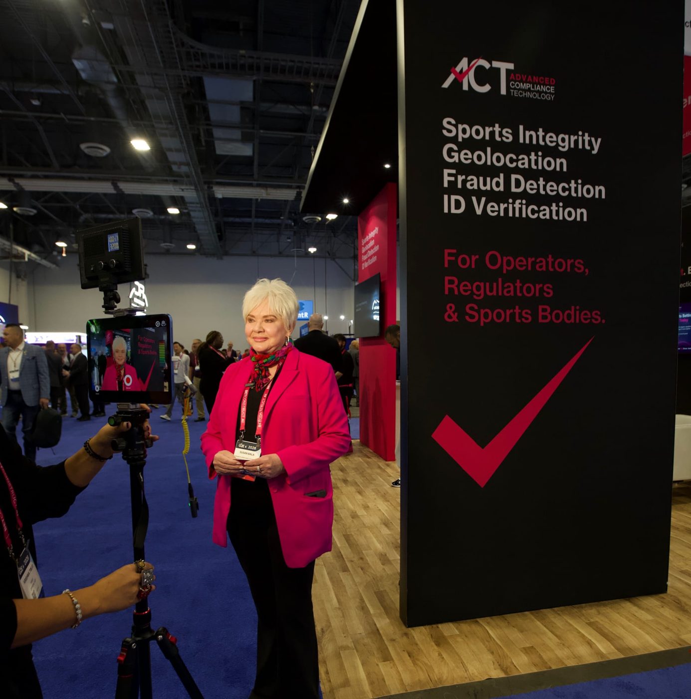 Interview being filmed on the ACT stand at G2E Las Vegas